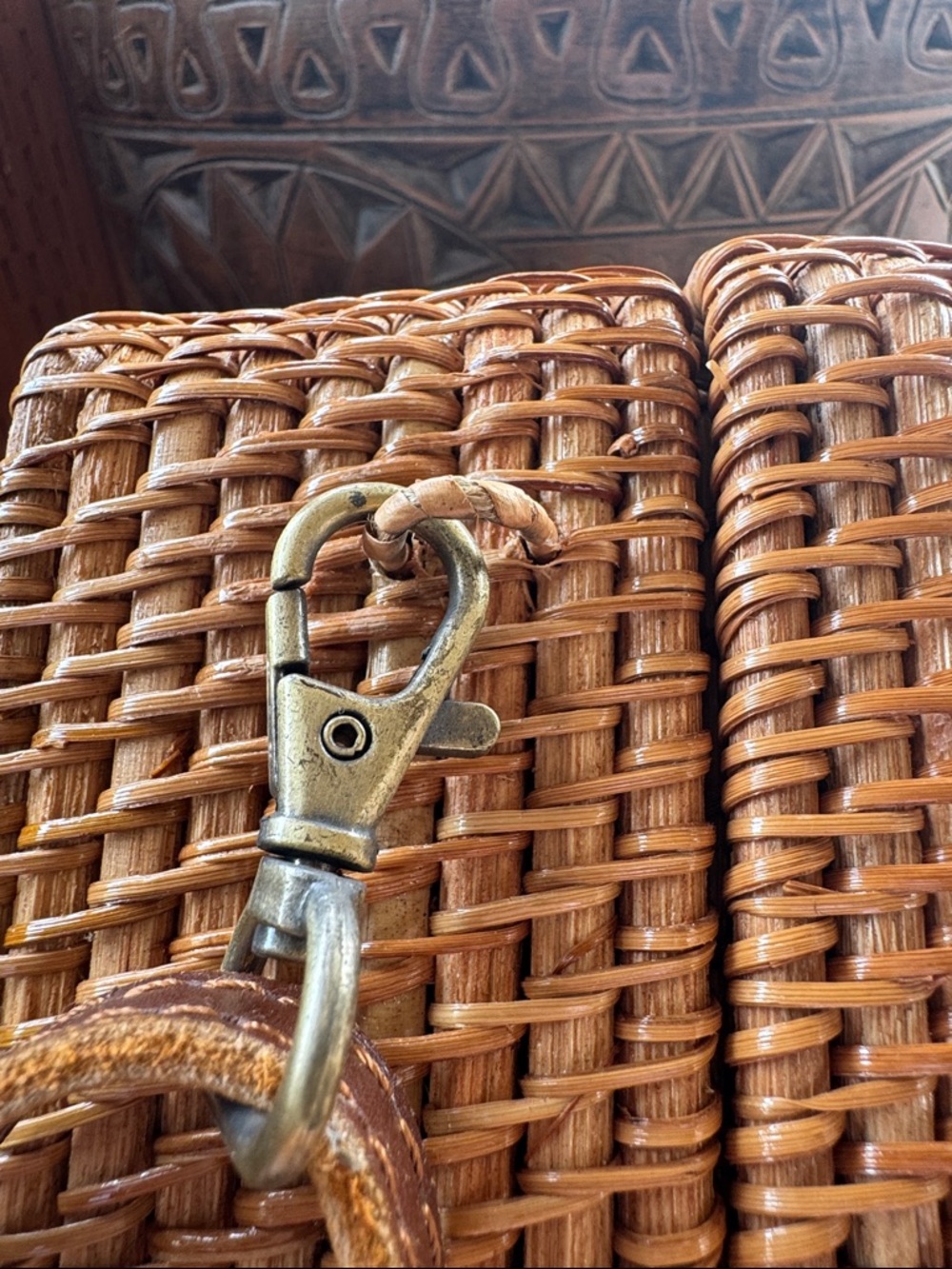 Woven Rattan Handbag in Natural Brown - Women's Shoulder & Top-Handle Bag - Picture 6 of 9
